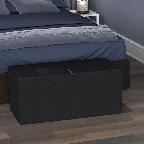 Simple Houseware Foldable Faux Leather Storage Ottoman Bench, Black