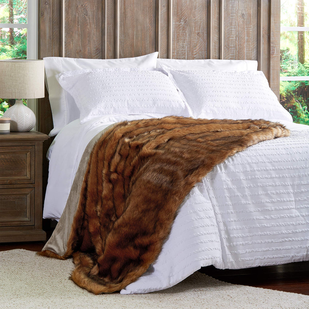 Faux Fur Throw Blanket- Luxurious, Soft, Hypoallergenic Premium Faux Chinchilla Fur Blanket with Faux Mink Back and Gift Box, 60"x70" by LHC (Brown)