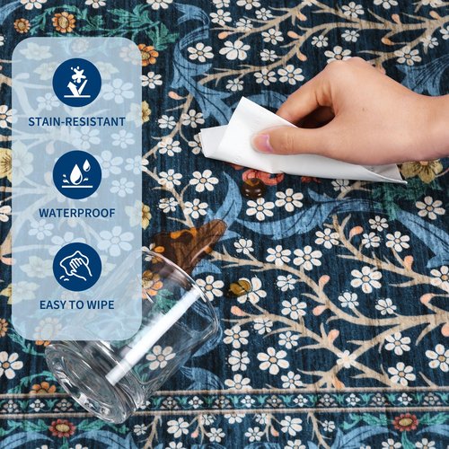GarveeHome 8x10 Area Rugs, Washable Rugs for Living Room Non Slip Stain Resistant Ultra Soft Floral Rug, Boho Carpet Floor Mat for Bedroom Dining Room Nursery Playroom Office, Dark Blue