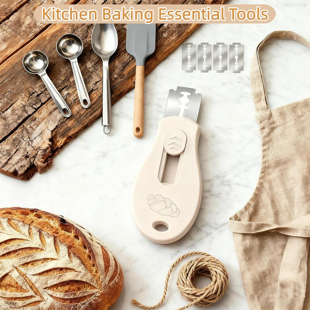 Skiennix Bread Lame - Sourdough Scoring Tool with Extractable Magnetic Design | Includes 5 Razor Blades - Beige