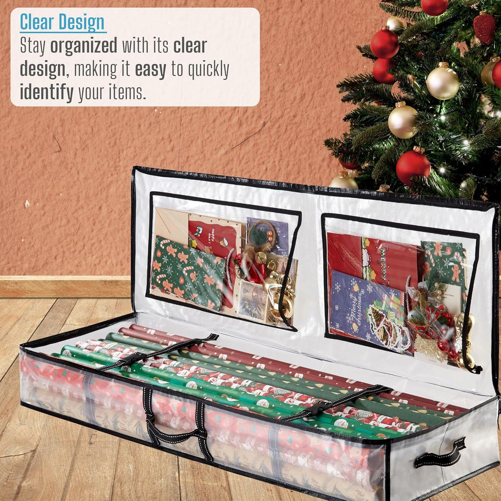 VENO Clear Wrapping Paper Organizer - 40-Inch Storage Box for Christmas Gift Bags & Holiday Accessories