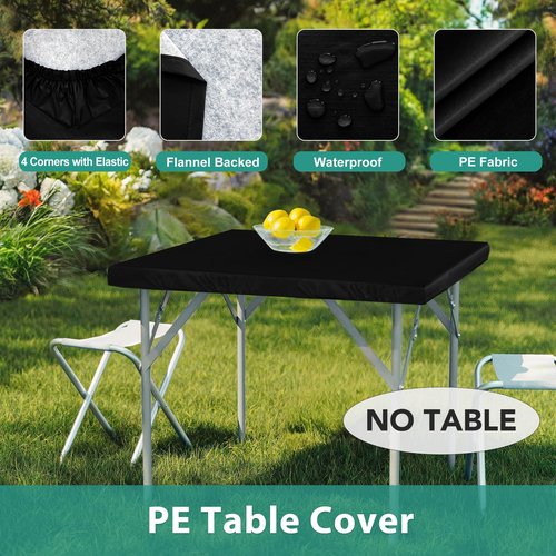 LUSHVIDA Square Fitted Table Cover Card Tablecloth 34x34 inch, 2 Packs Waterproof Elastic Vinyl Table Cloth with Flannel Backing Plastic Picnic Small Tables Top for Kitchen Dining Outdoor Party, Black