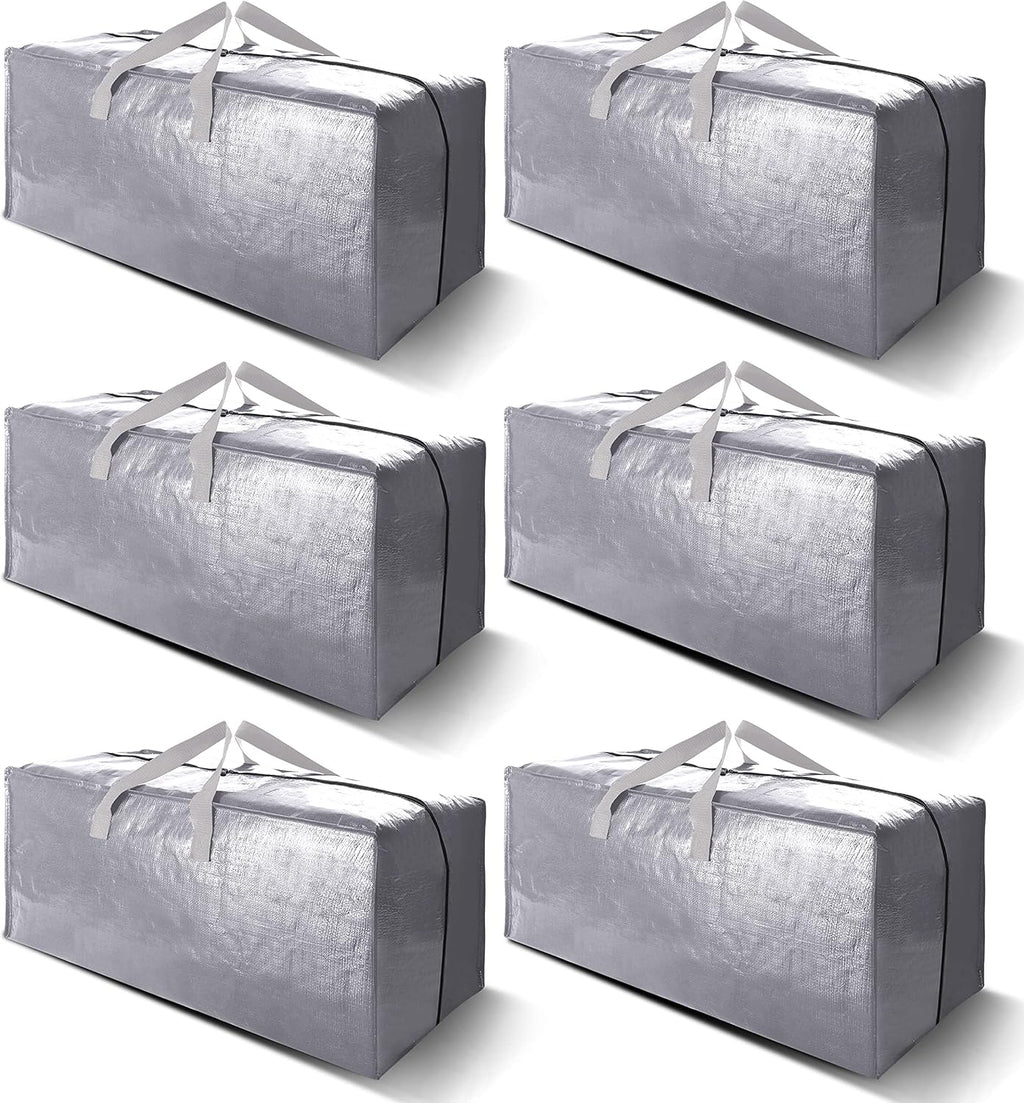 VELVETSURE Extra Large Heavy-Duty Moving Bags - Durable Storage Totes with Backpack Straps & Zippers | Set of 6, Silver