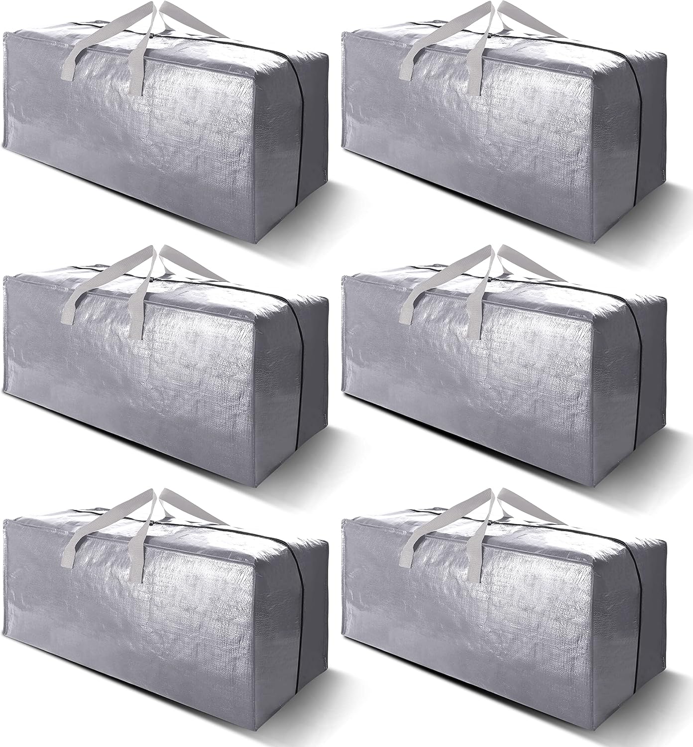 VELVETSURE Extra Large Heavy-Duty Moving Bags - Durable Storage Totes with Backpack Straps & Zippers | Set of 6, Silver