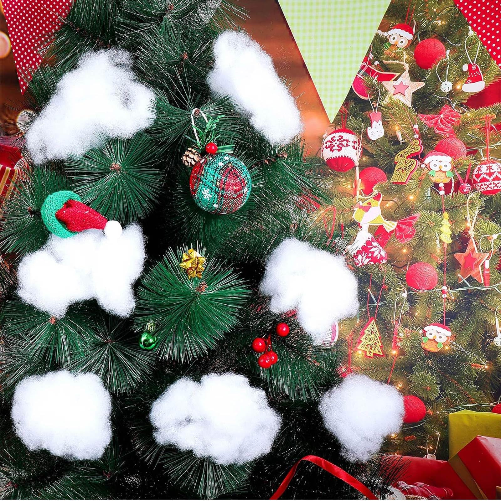 Shappy 70.55 Ounce/ 2000 g Christmas Fake Clouds Snow Decoration Artificial White Cloud Fiber Faux Fluffy Snow Indoor Soft Artificial Fake White Cotton Winter Craft Decor Xmas Tree Village Displays