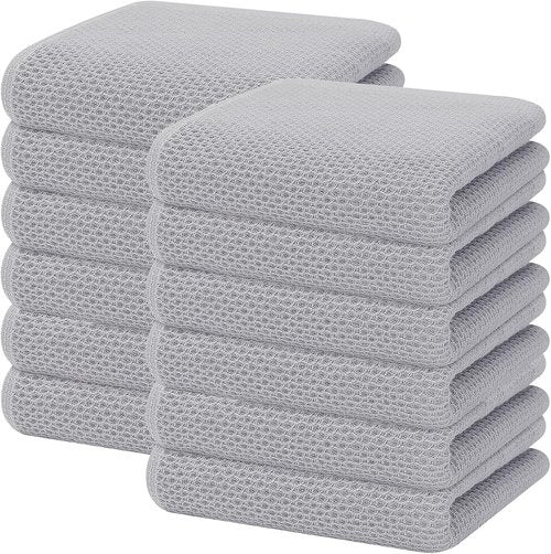 Homaxy 100% Cotton Kitchen Dish Towels - Ultra Soft & Absorbent Quick-Drying | 13 x 28 Inches, 12-Pack, Light Gray