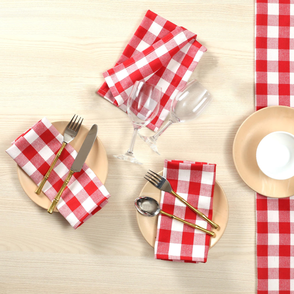 Softopia Cotton Cloth Napkins 18”X18” 100% Cotton Decorative Washable Gingham Buffalo Check Plaid Table Napkin for Kitchen, Party, Wedding, Restaurant & Camping - Red White (Set of 12)