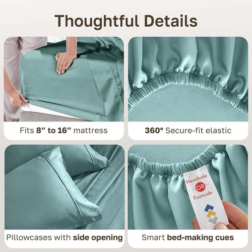 California Design Den 100% Cotton Queen Size Sheets - 400 Thread Count, Silky Smooth Sateen, Deep Pockets - Teal