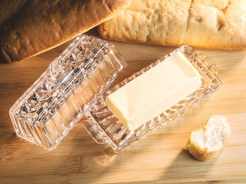 Butter Dish - Cheese Dish - Covered - Cut Crystal Glass - - Rectangular - 7.25" Length - Made in Europe - by Barski