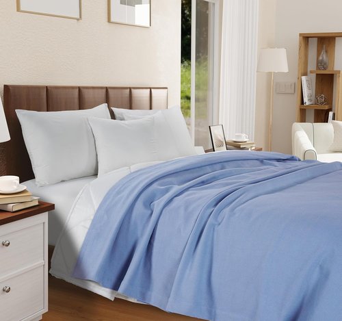 **LANE LINEN Twin Size Blanket - 100% Cotton Cozy Bed Blanket | Soft 350 GSM for All Seasons (68"x90") - Oeko-TEX Certified Light Blue**