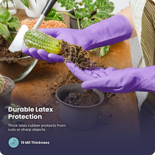 FMP Brands Cleaning Gloves - 12 Pairs Non-Slip, Waterproof Reusable Latex Dish Gloves for Kitchen, Bathroom, Household, Gardening (Medium, Purple)
