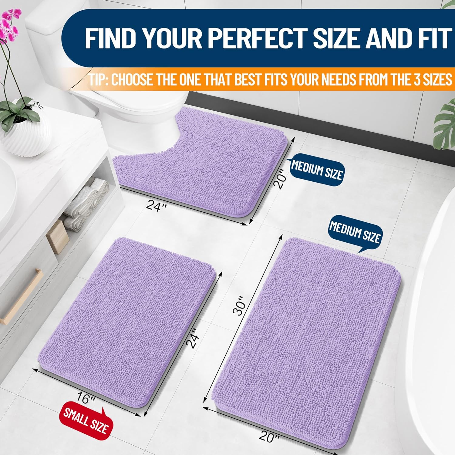 OLANLY Bath Rugs - Extra Soft Chenille with Rubber Backing | Quick Dry, Machine Washable, 30x20, Lavender