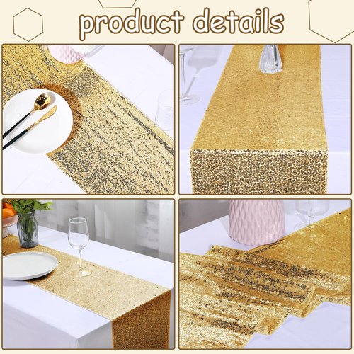 Mixweer 24 Pcs 12 x 108 Inch Gold Sequin Table Runners Bulk Glitter Table Runners Decorations for Birthday Party Wedding Engagement Holiday Celebration Supplies