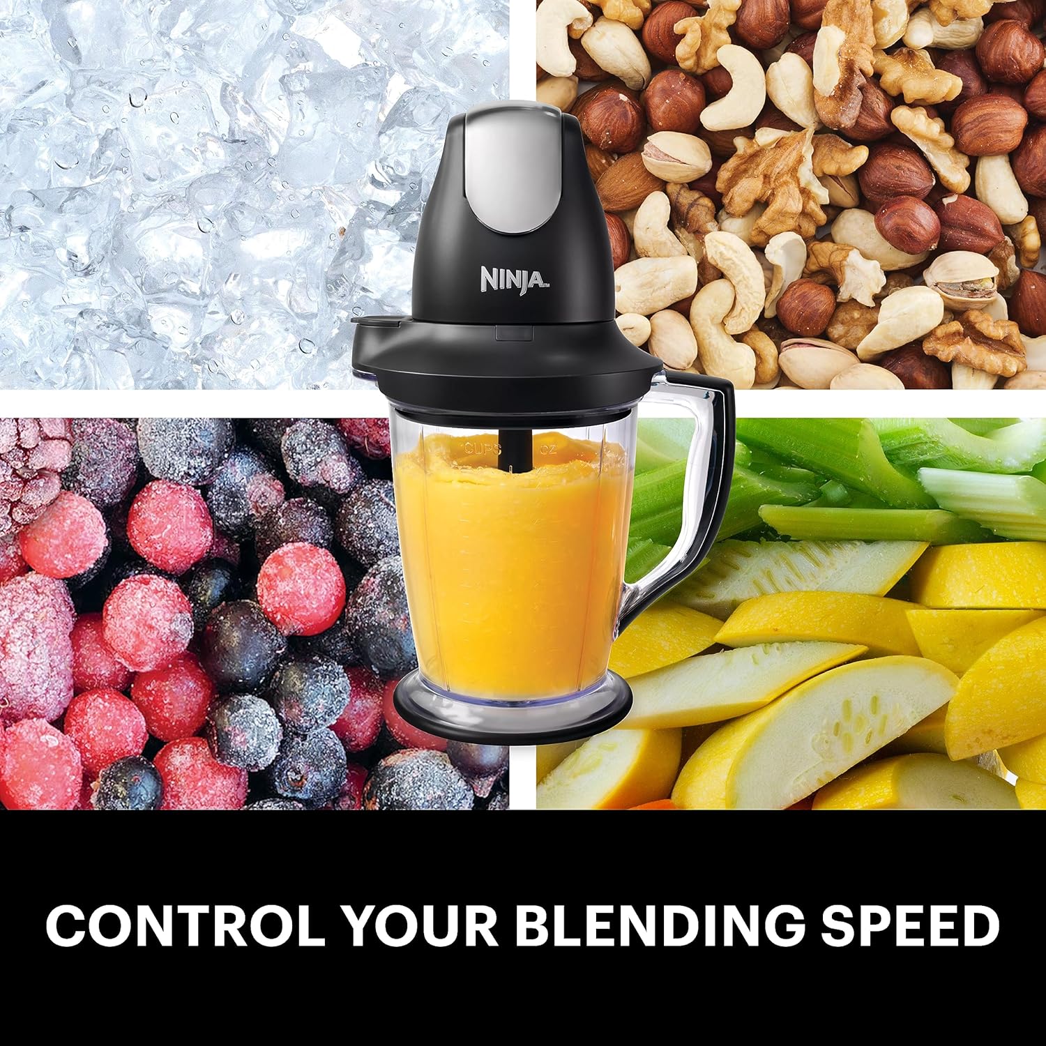 Ninja QB1004 Blender - 450-Watt Food Processor with 48oz Pitcher & 16oz Chopper Bowl | Black