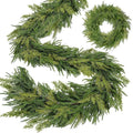 Extra Thick&Lush - 6Ft by 12 Inch Artificial Garland Norfolk Pine Garland, Real Touch Cedar Garland, Realistic Soft 120 Branch Tips Pine&Cedar Faux Greenery Cypress Garlands for Mantle Outdoor Indoor
