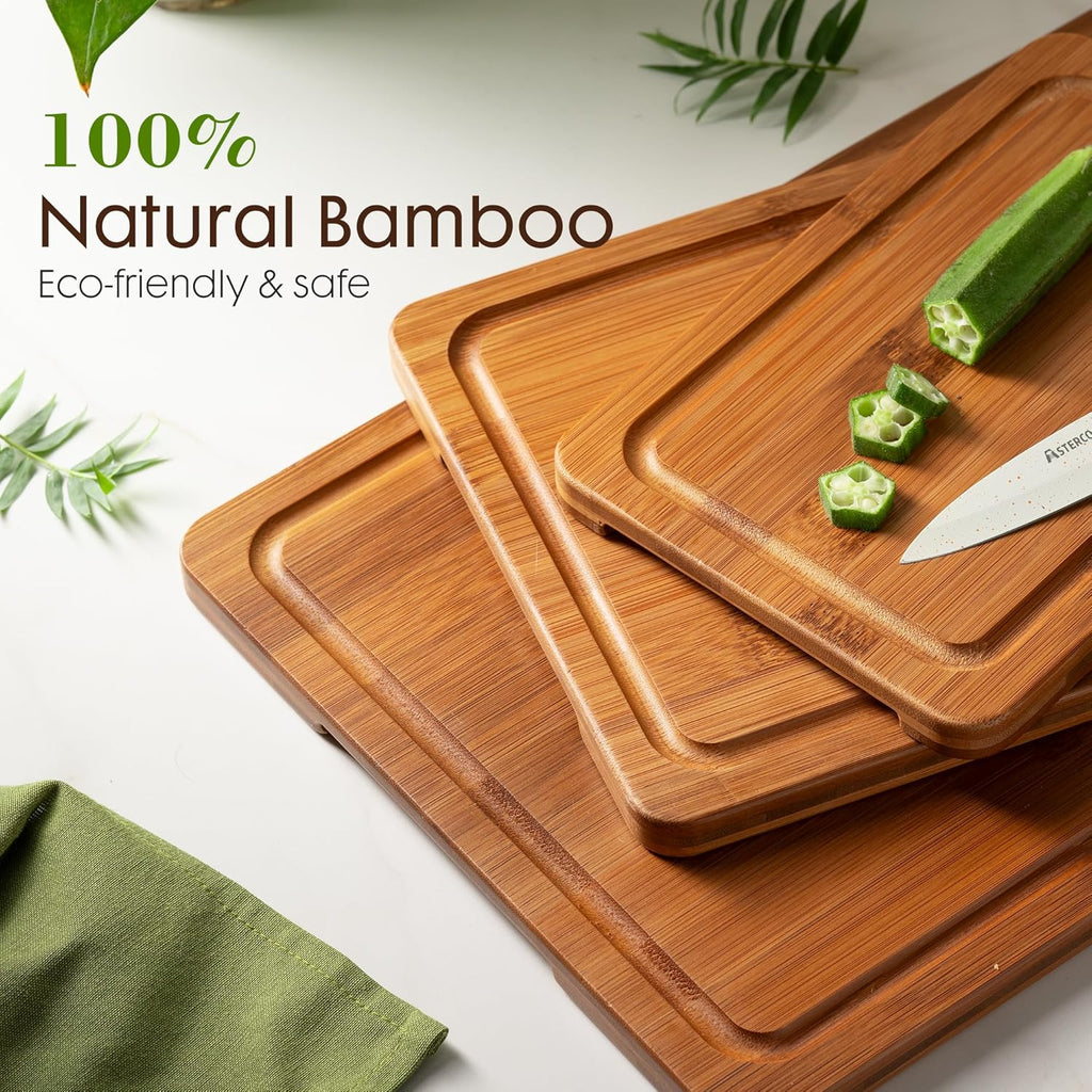Astercook Bamboo Cutting Boards - Reversible Charcuterie & Chopping Board Set with Juice Grooves | Kitchen Gift