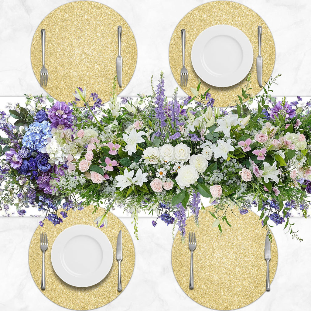 SMUAENSS 100 PCS Rose Gold Paper Placemats Disposable, 13.5" Round Disposable Table Mats, Rose Golden Shiny Table Mats for Birthday Wedding Holiday Party Home Dining Tableware