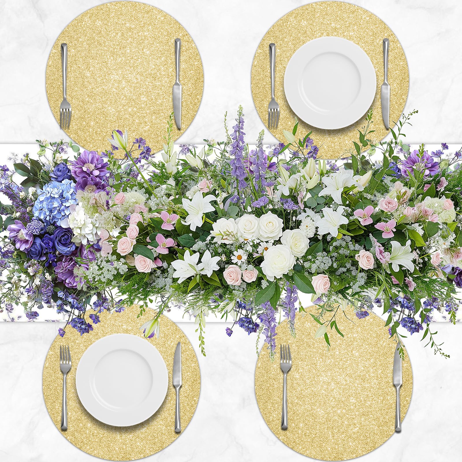 SMUAENSS 100 PCS Rose Gold Paper Placemats Disposable, 13.5" Round Disposable Table Mats, Rose Golden Shiny Table Mats for Birthday Wedding Holiday Party Home Dining Tableware