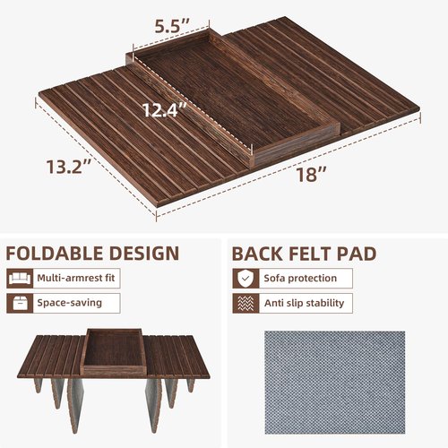 LOVYANXUE Couch Arm Tray, Anti-Falling Bamboo Sofa Armrest Tray Table, Foldable & Portable Armrest Tray Cup Holder Side Table for Drinks, Coffee, Phone, Snacks, Remote
