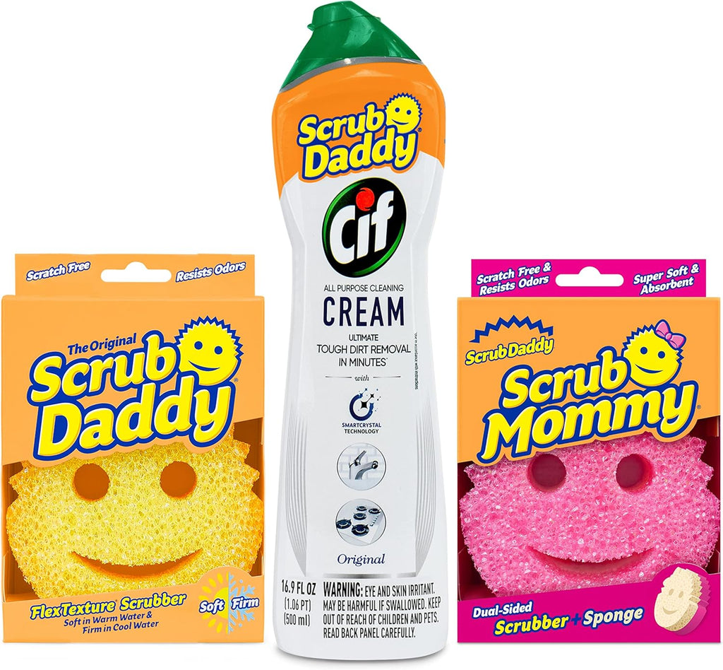 Scrub Daddy Sponges | Scrub Mommy Non-Scratch Kitchen & Bathroom Cleaning Kit - Cif All-Purpose Cleaner
