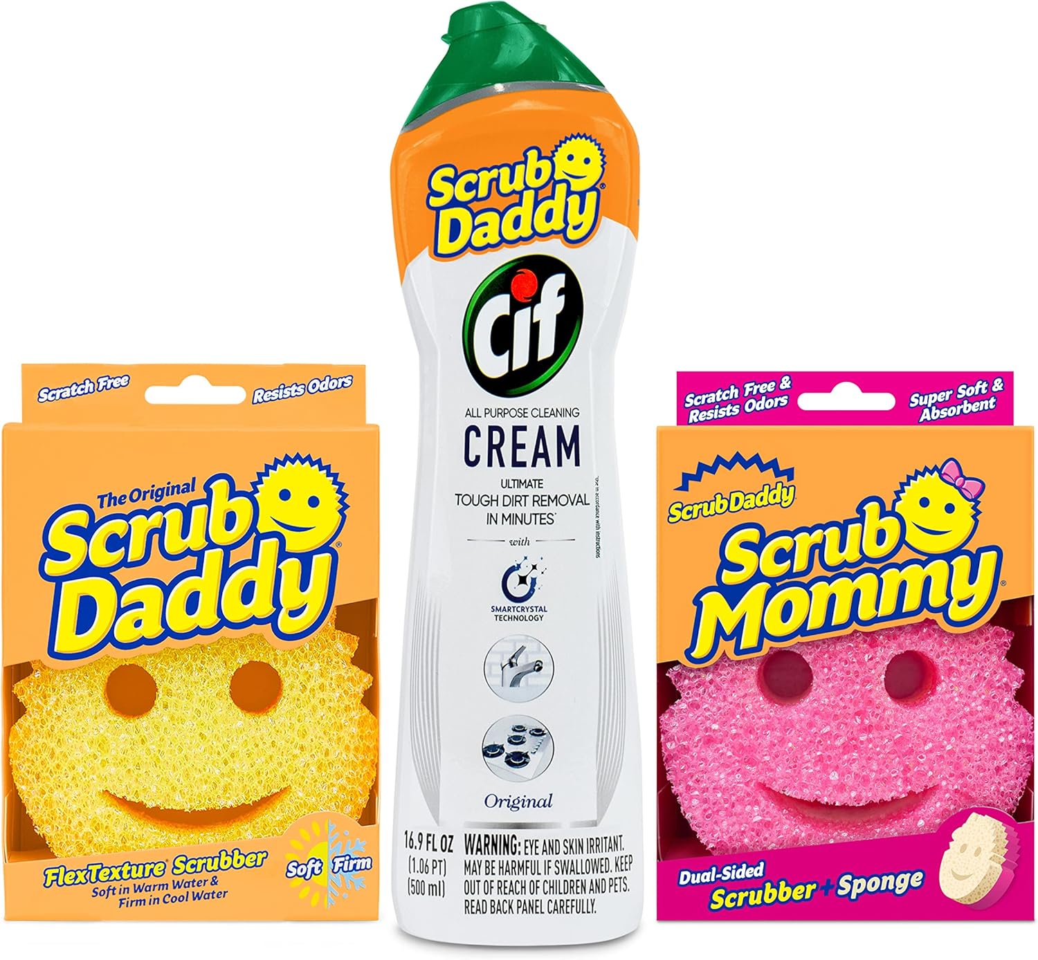 Scrub Daddy Sponges | Scrub Mommy Non-Scratch Kitchen & Bathroom Cleaning Kit - Cif All-Purpose Cleaner