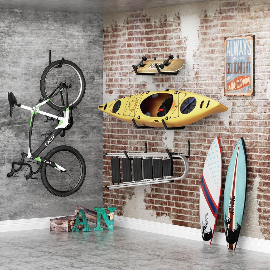 Niffgaff Heavy Duty Garage Storage Hooks - 120 LB Capacity Wall-Mounted Rack for Kayaks, Ladders & Bikes