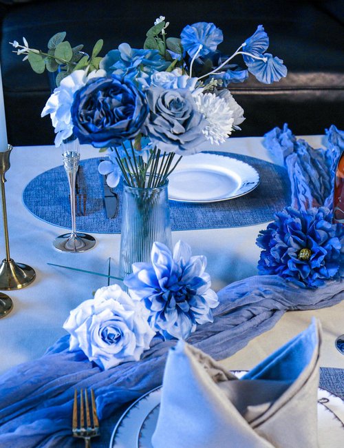 yuagolle Artificial Flowers for Home Decorations: Blue Silk Fake Flowers Bulk Boxed Set, Peony Roses Bouquets with Stems for Table Centerpiece, DIY Wedding, Bridal Shower, Graduation Cap & Tea Party