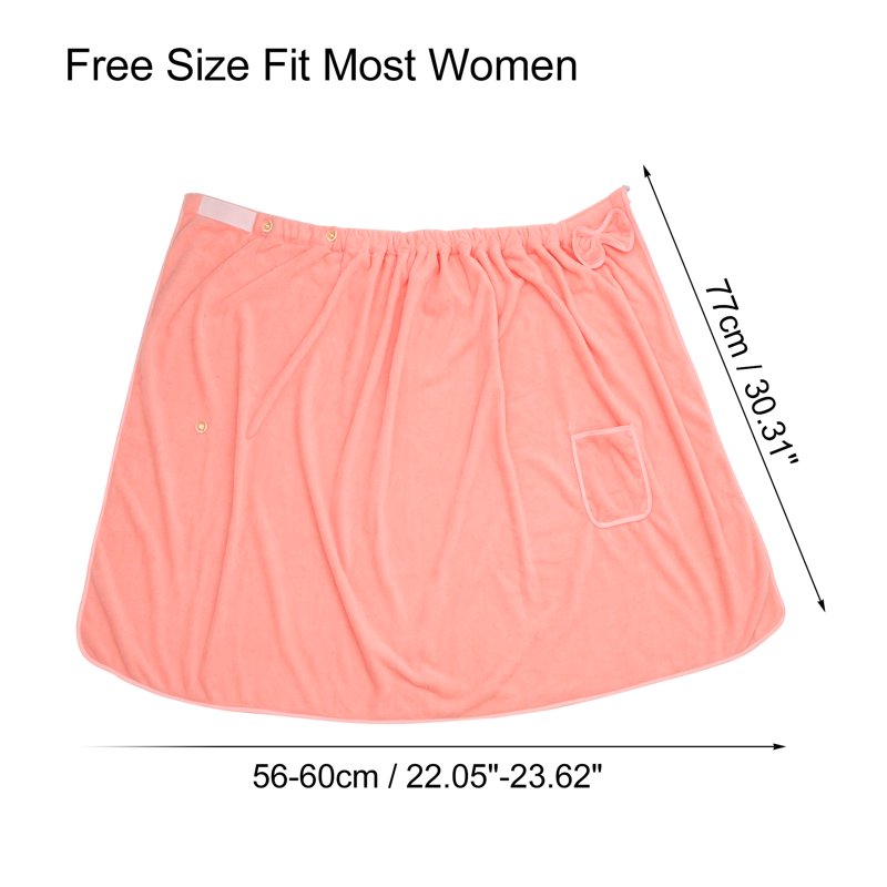 Pink Adjustable Women's Bath Wrap Towel with Pocket and Closure