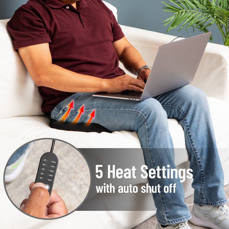 Heated Memory Foam Seat Cushion - Ergonomic Pain Relief & Heat Settings