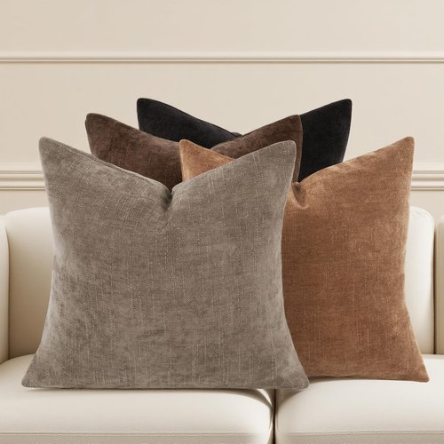Lunofox Farmhouse Decor Throw Pillow Covers 18x18 Inch Set of 4, Solid Textured Cushion Covers for Couch, Sofa, Bed – Fall Pillow Covers in Taupe Grey, Light Brown, Brown, Black