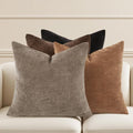 Lunofox Farmhouse Decor Throw Pillow Covers 18x18 Inch Set of 4, Solid Textured Cushion Covers for Couch, Sofa, Bed – Fall Pillow Covers in Taupe Grey, Light Brown, Brown, Black