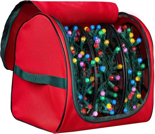 ZOBER Christmas Light Storage Reels - Christmas Light Organizer with 3 Plastic Wheels - 600D Oxford Fabric - Fits 200 Mini Lights per Spool, Lights Storage - Stitched Reinforced Handles - Red