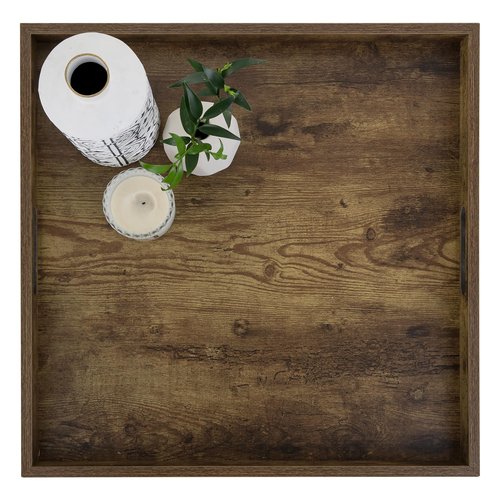 Hanobe Ottoman Tray for Living Room: Wood Serving Tray for Coffee Table - 20" Square Rustic Farmhouse Platter with Handles - Extra Oversized Decorative Topper for Kitchen Brown