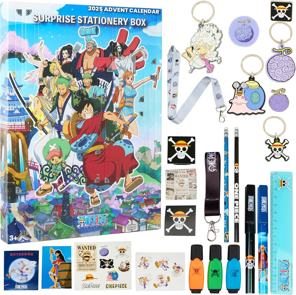 One Piece Advent Calendar 2025 - 24 Surprises Including Mini Notebook, Keychain & Pens for Kids & Teens