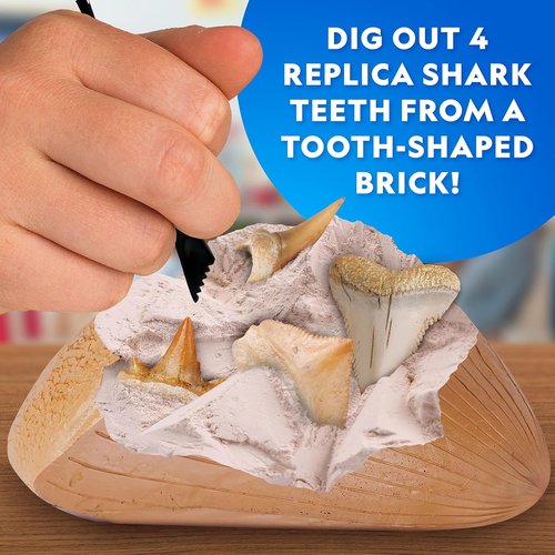 National Geographic Shark Tooth Dig Kit - Excavate Ancient Shark Fossils & Create a Necklace | STEM Activity for Kids Ages 6-8