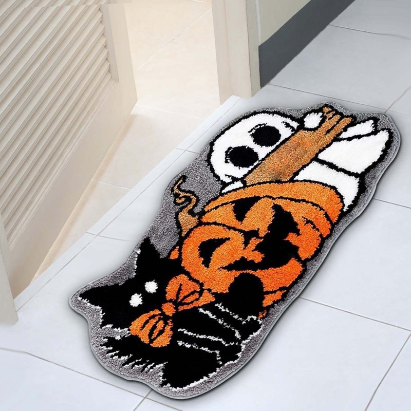Halloween Ghost Pumpkin Cat Pattern Bath Rug - Gothic Living Room & Bedroom Decor - Variation #24