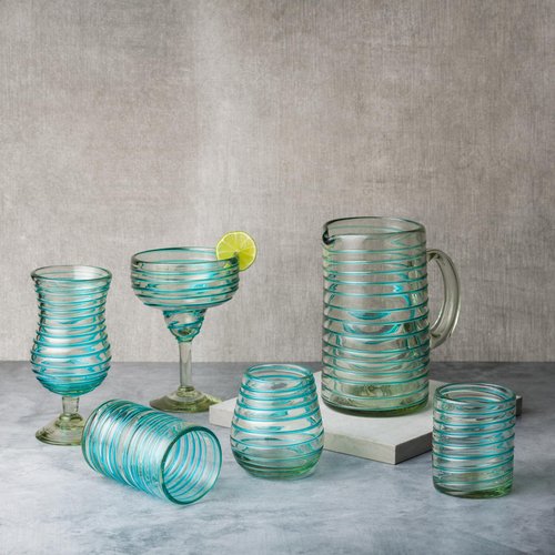10 Strawberry Street Meridia Hurricane Handblown Mexican Glass, Set of 6