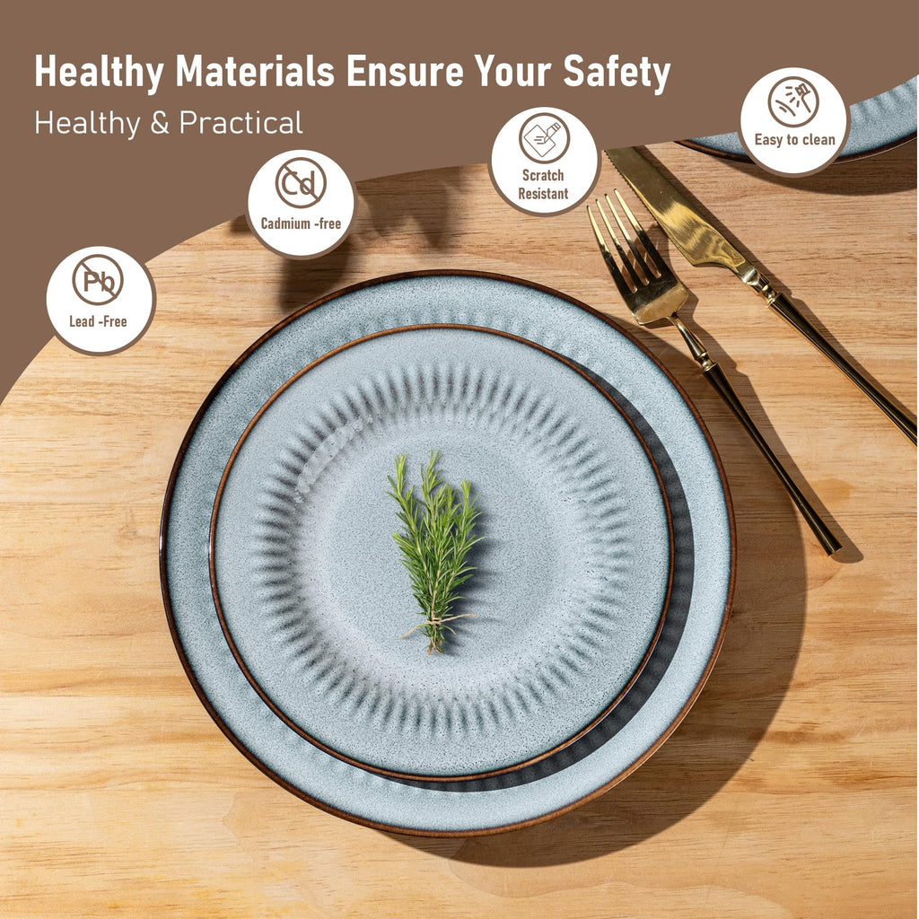 LERATIO Ceramic Dinnerware Sets,Handcraft Embossed Stoneware Plates and Bowls Sets,Highly Chip and Crack Resistant | Dishwasher & Microwave & Oven Safe Dishes set,Service for 4 (12pc)-Gray White