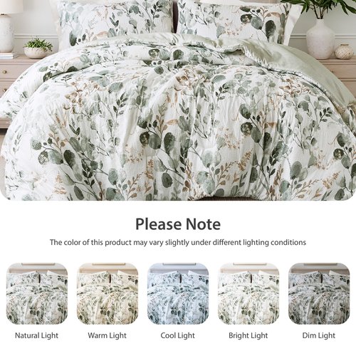 Regency Heights Lightweight Seersucker Botanical Comforter Set King Size, 3 Pieces Reversible Design with Striped Print, Premium Microfiber Bedding Set, Comforter and Sham Set, Green