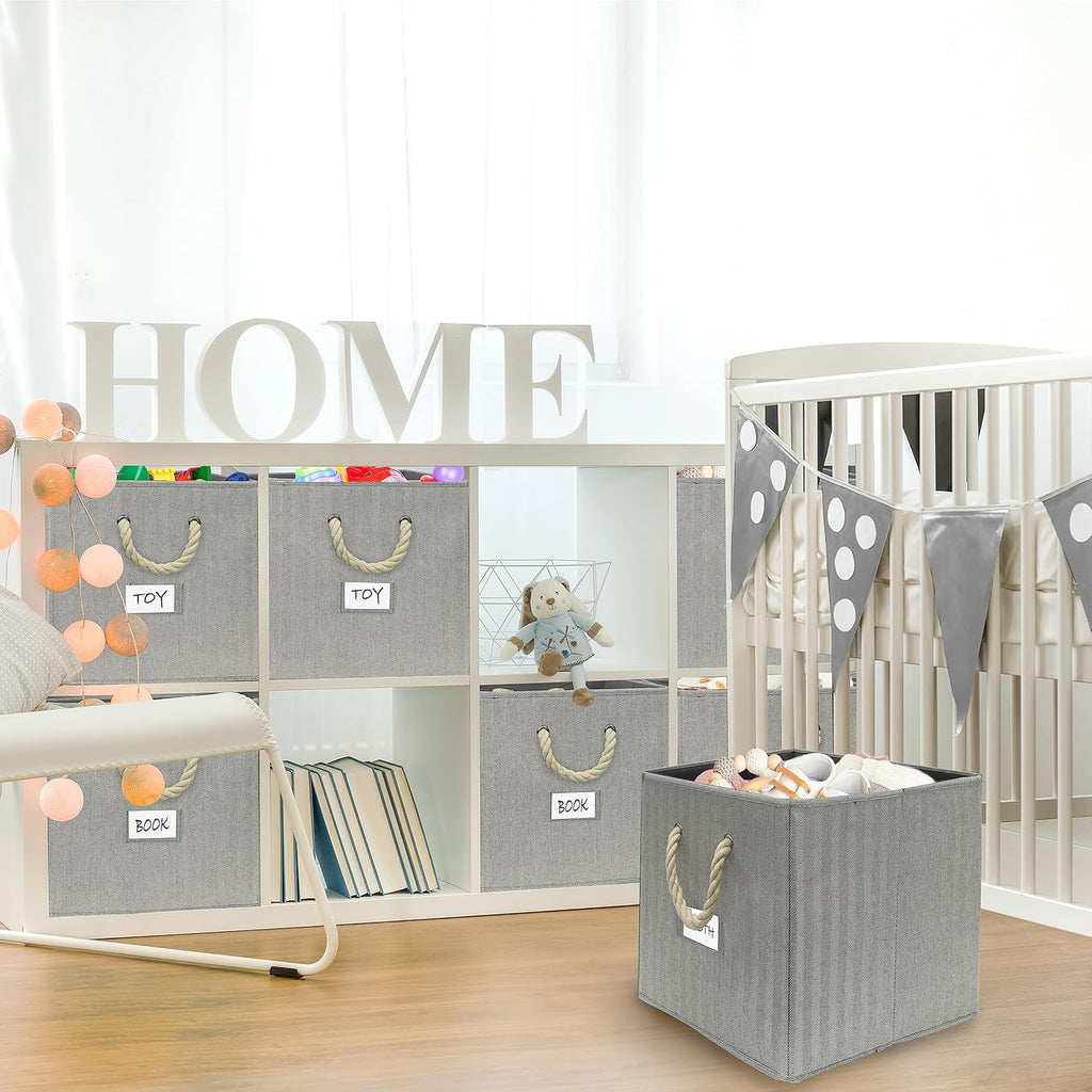 Simple Houseware 13-Inch Cube Storage Bins - Stylish Gray Bins with Braided Handles | 3 Pack