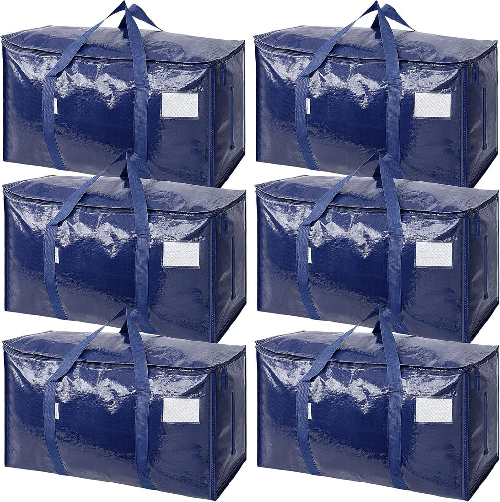 TICONN Extra Large Moving Bags - Heavy Duty Storage with Zippers & Handles | 6 Pack, Navy