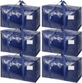 TICONN Extra Large Moving Bags - Heavy Duty Storage with Zippers & Handles | 6 Pack, Navy