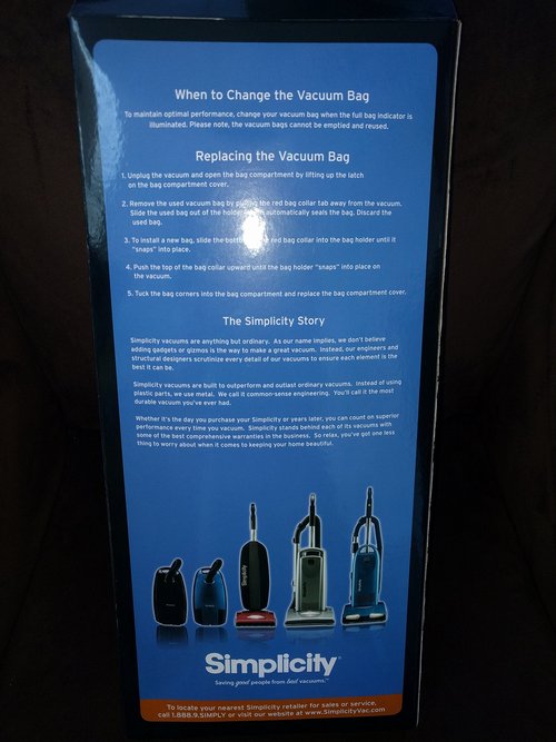 Simplicity Symmetry Genuine HEPA Vacuum Media Bags 6 Bags