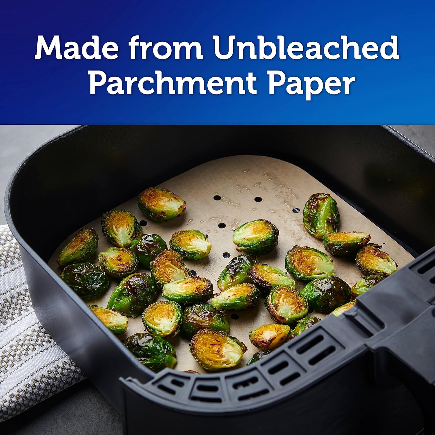 Reynolds Kitchens Air Fryer Liners - Disposable Unbleached Parchment Paper Sheets | 50 Count