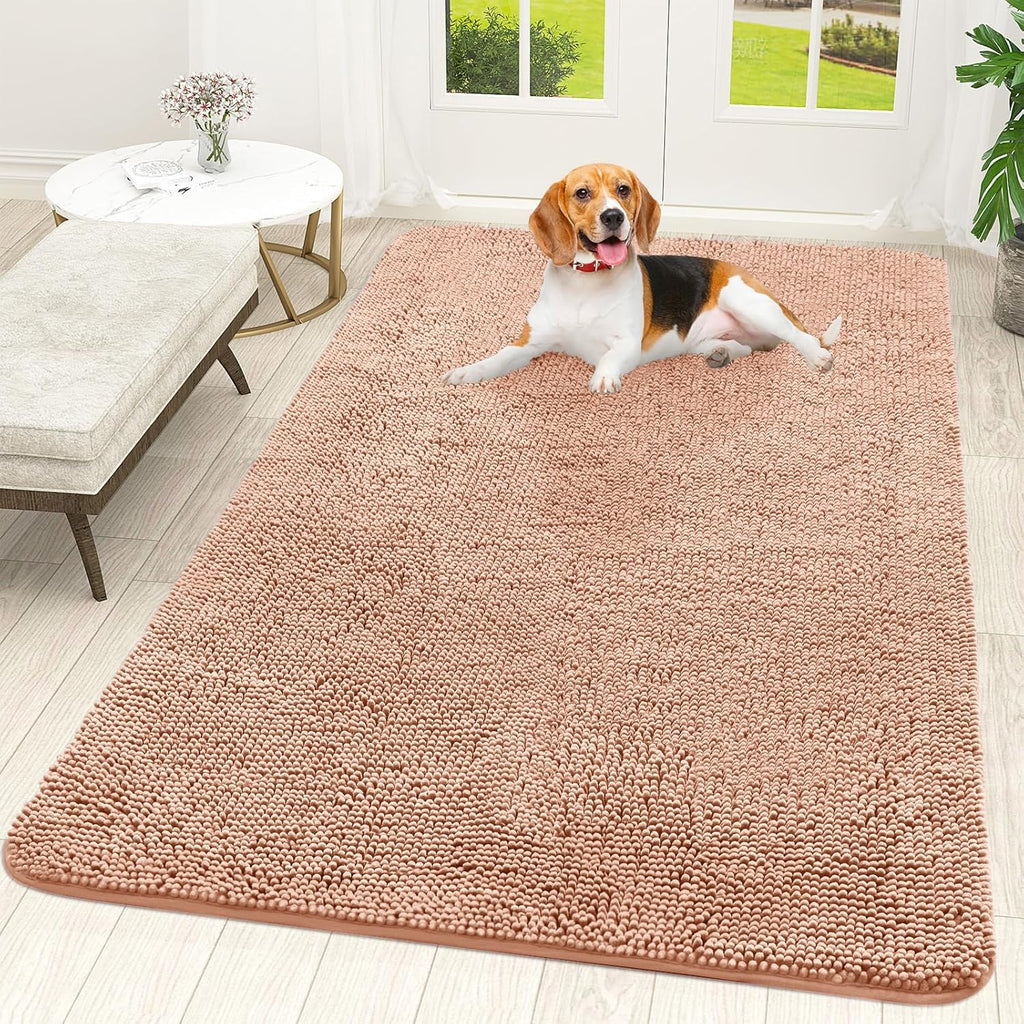 OLANLY Dog Door Mat - Absorbent Non-Slip Mud Mat for Muddy Paws | Quick Dry Chenille 59x35, Peach