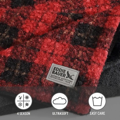 Eddie Bauer - Throw Blanket, Ultra-Soft Bedding with Faux Fur Reverse, Throw Blanket for Couch or Bed (Capitol Hill Plaid Red, 50" x 70")