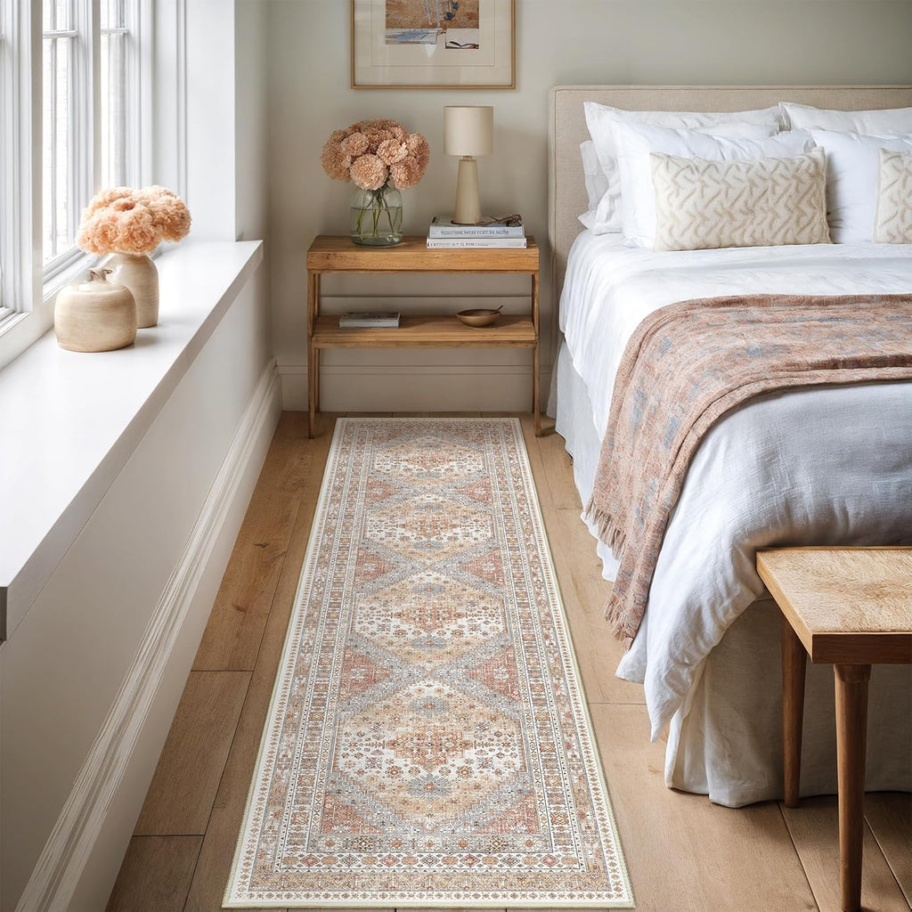 Skiennix Runner Rug - Vintage Non-Slip Washable Hallway Runner | Soft Low Pile 2'x8' Orange