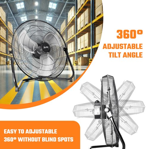 Xcity 20 Inch Metal Industrial Floor Fans, Max 4650 CFM, Heavy Duty High Velocity Fan with 3-speed and 360°Adjustable Tilt, for Warehouse, Workshop, Factory, Garage