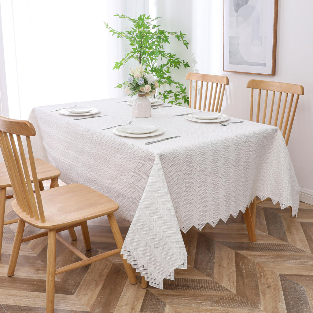 Majestic Giftware Polyester Tablecloths for Rectangle Tables - TC1728UL | (60/90) Lace Zig Zag Chevron - Unlined Design Dining Table Cover | Decorative Washable Tablecloth for Home & Kitchen