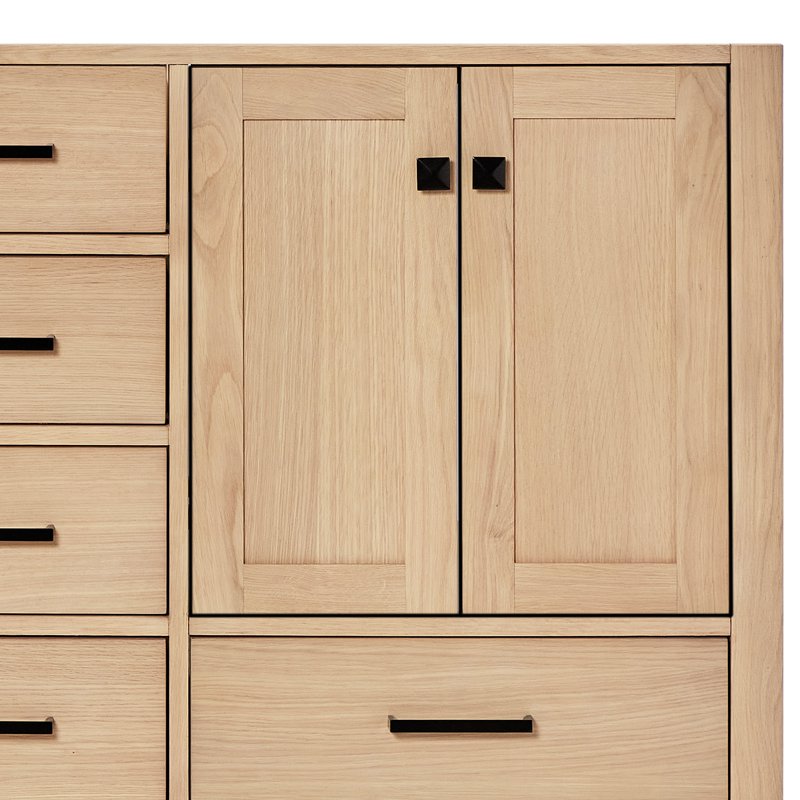 Bathroom Vanity with Sink - 60 Inch Solid Wood with Carrara Quartz Top - Natural Oak Finish